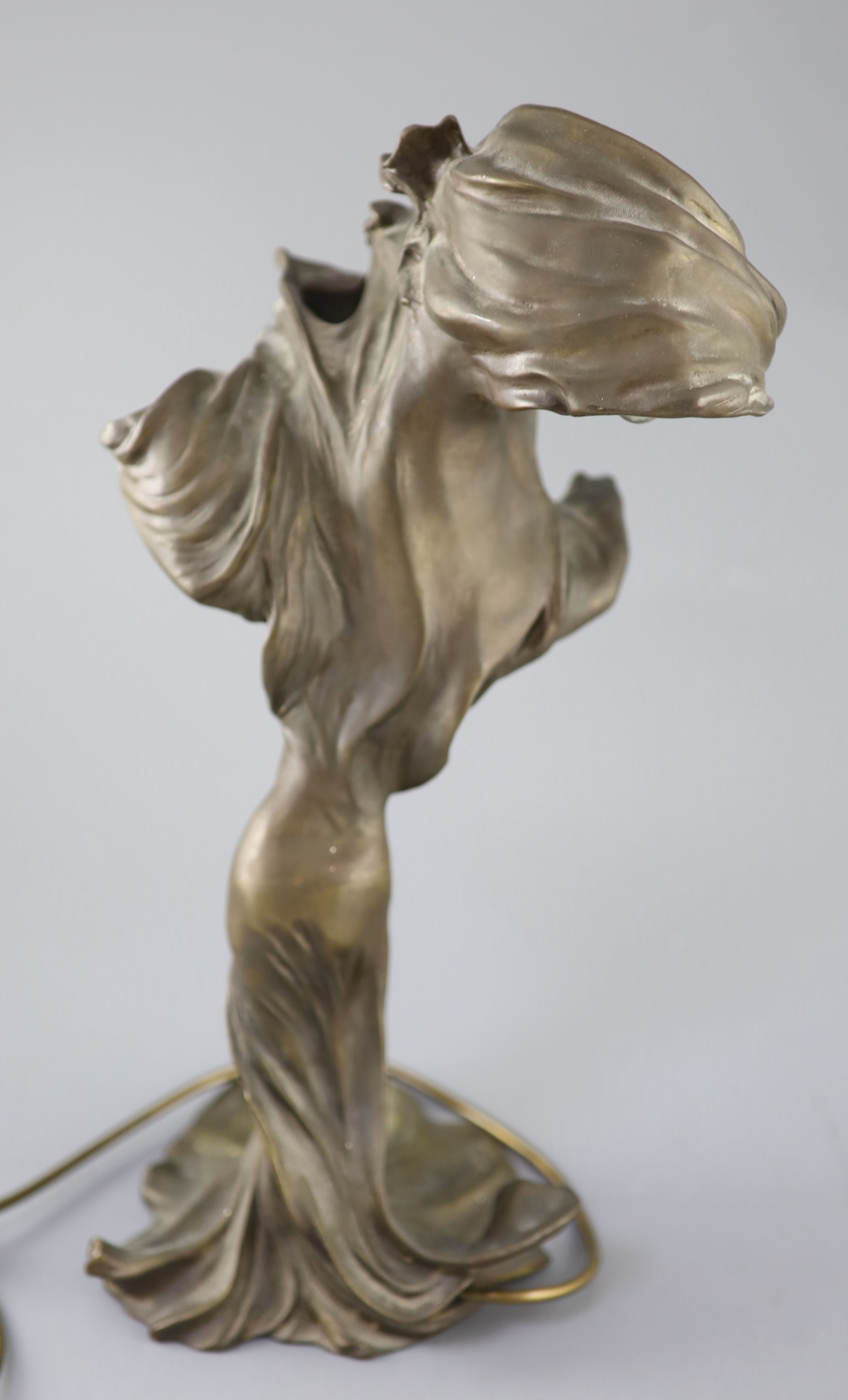 After Raoul Larche (1860-1912). A bronze Loie Fuller table lamp height 17in.